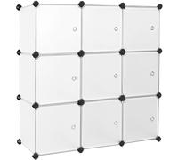 SONGMICS Estantería Modular, Armario Modular de 9 Cubos, Estantería de Plástico con Puertas, para Zapatillas, Ropa, Libros, Fácil de Montar, Blanco LPC116WS
