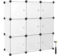 SONGMICS Estantería Modular, Armario Modular de 9 Cubos, Estantería de Plástico con Puertas, para Zapatillas, Ropa, Libros, Fácil de Montar, Blanco/Negro y Blanco Negro y Blanco