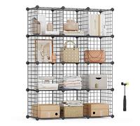 SONGMICS Estantería Modular de 12 Cubos, Armario de Almacenamiento de Alambre de Metal, para Zapatos, Libros, Juguetes, Baño, Salón, Extensible, 31 x 93 x 123 cm, Negro LPI34H