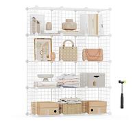 SONGMICS Estantería Modular de 12 Cubos, Extensible, 31 x 93 x 123 cm | Armario de Almacenamiento de Alambre de Metal, para Zapatos, Libros, Juguetes, Baño, Salón, Blanco, Colección DAMION LPI34W