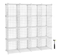 SONGMICS Estantería Modular de 16 Cubos, Armario de Almacenamiento de Alambre de Metal, para Zapatos, Libros, Juguetes, Baño, Salón, Extensible, 31 x 123 x 123 cm, Blanco LPI44W
