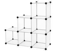 SONGMICS Estantería Modular de 6 Compartimentos, Organizador Modular de Plástico con Patas, Zapatero, Cubo de 30 x 30 x 30 cm, Salón, Dormitorio, Estudio, Martillo de Goma, Blanco/Blanco Crema/Marrón