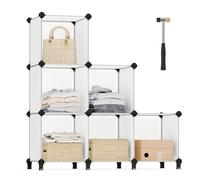 SONGMICS Estantería Modular de 6 Compartimentos, Organizador Modular de Plástico con Patas, Zapatero, Cubo de 30 x 30 x 30 cm, Salón, Dormitorio, Estudio, Martillo de Goma, Blanco LPC111S