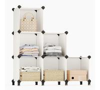 SONGMICS Estantería Modular de 6 Compartimentos, Zapatero con Patas | Organizador Modular de Plástico, Cubo de 30 x 30 x 30 cm, Salón, Martillo de Goma, Blanco, Colección DAMION LPC111M01