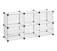 SONGMICS Estantería Modular de 9 Compartimentos, Organizador de Plástico, Zapatero, 30 x 40 x 30 cm, 39 x 40 x 15 cm, Salón, Dormitorio, Estudio, con Martillo de Goma y Hierro, Blanco LPC36W