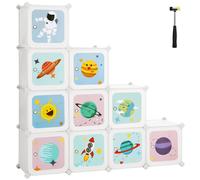 SONGMICS Estantería Modular Infantil de 10 Cubos, Organizador para Niños, Estantería de Plástico, Armario Modular con Puertas para Ropa, Zapatos, Juguetes, 123 x 31 x 123 cm, Blanco