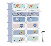 SONGMICS Estantería Modular Infantil de 12 Cubos, 81 x 31 x 106 cm | Armario con puertas para ropa, Zapatos, Juguetes, plástico, Azul Pálido, Colección DAMION LPC907Q01