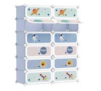 SONGMICS Estantería Modular Infantil de 12 Cubos, Zapatero para niños, Estantería plástico, Armario Modular con Puertas, para Ropa, Zapatos, Juguetes, 31 x 81 x 106 cm, Azul Pálido/Rosa Jalea/Blanco B