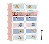 SONGMICS Estantería Modular Infantil de 12 Cubos, Zapatero para niños, Estantería plástico, Armario Modular con Puertas, para Ropa, Zapatos, Juguetes, 31 x 81 x 106 cm, Rosa Jalea LPC907R01