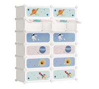 SONGMICS Estantería Modular Infantil de 12 Cubos, Zapatero para niños, Estantería plástico, Armario Modular con Puertas, para Ropa, Zapatos, Juguetes, 31 x 81 x 106 cm, Azul Pálido/Rosa Jalea/Blanco N