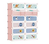 SONGMICS Estantería Modular Infantil de 12 Cubos, Zapatero para niños, Estantería plástico, Armario Modular con Puertas, para Ropa, Zapatos, Juguetes, 31 x 81 x 106 cm, Azul Pálido/Rosa Jalea/Blanco N