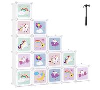 SONGMICS Estantería Modular Infantil de 16 Cubos, con Puertas | Organizador Modular para Niños, Estantes de Plástico, 123 x 31 x 123 cm, Blanco, Colección DAMION LPC906W01
