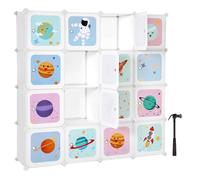 SONGMICS Estantería Modular Infantil de 16 Cubos, con Puertas | Organizador Modular para Niños, Estantes de Plástico, 123 x 31 x 123 cm, Blanco, Colección DAMION LPC902W
