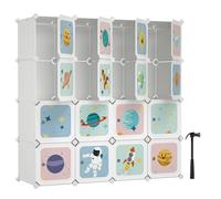 SONGMICS Estantería Modular Infantil de 16 Cubos, con Puertas | Organizador Modular para Niños, Estantes de Plástico, 123 x 31 x 123 cm, Blanco, Colección DAMION LPC905W01