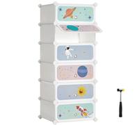 SONGMICS Estantería Modular Infantil de 6 Cubos, Zapatero para niños, Estantería plástico, Armario Modular con Puertas, para Ropa, Zapatos, Juguetes, 31 x 43 x 105 cm, Blanco Nube