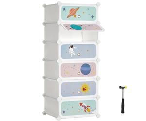 SONGMICS Estantería Modular Infantil de 6 Cubos, Zapatero para niños, Estantería plástico, Armario Modular con Puertas, para Ropa, Zapatos, Juguetes, 31 x 43 x 105 cm, Blanco Nube