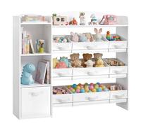 SONGMICS Estantería para Juguetes Infantiles, Estilo Montessori, 2 Compartimentos Abiertos, 9 Cestas, 1 Cajón, para Habitación Infantil, 30 x 113,1 x 104 cm, Blanco Nube GKR061WB01