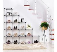 SONGMICS Estantería para zapatos con 16 compartimentos | Capacidad para 16 pares de zapatos | 125 x 125 x 31 cm | Estante abierto de plástico, extensible, color blanco, modelo LPC44L