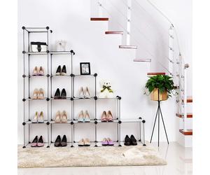 SONGMICS Estantería para zapatos con 16 compartimentos | Capacidad para 16 pares de zapatos | 125 x 125 x 31 cm | Estante abierto de plástico, extensible, color blanco, modelo LPC44L