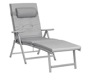 SONGMICS Folding Lounger with 6cm Thick Cushion, 180x60x39 cm | Cama de Sol, Reposacabezas Desmontable, Aluminio Inoxidable, Transpirable, MAX Capacidad de Carga 150 Kg, GCB24GY