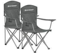 SONGMICS GCB008G01 - Juego de 2 sillas Plegables para Exteriores, Respaldo Alto, reposabrazos, Soporte para Bebidas, Plegable, soporta hasta 150 kg, para Camping, jardín, terraza, Color Gris Pizarra