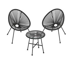 SONGMICS GGF013B02 - Juego de Muebles de jardín de 3 Piezas, Silla Acapulco, Asientos al Aire Libre, Mesa Superior de Cristal y 2 sillas, Juego de conversación para Interiores y Exteriores, Color