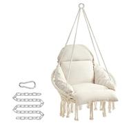 SONGMICS Hamaca Silla, Silla Colgante, Cojín Grande y Grueso, Boho para Dormitorio, Balcón, Jardín, Sala de Estar, Soporta hasta 120 kg, Incluyen Accesorios, Blanco Crema GDC042M01
