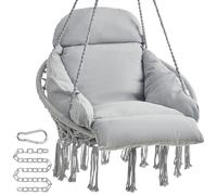SONGMICS Hamaca Silla, Silla Colgante, Cojín Grande y Grueso, Boho para Dormitorio, Balcón, Jardín, Sala de Estar, Soporta hasta 120 kg, Incluyen Accesorios, Gris Paloma