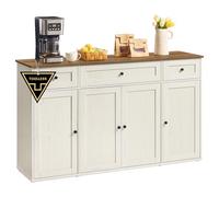 SONGMICS HOME Aparador, Montaje Súper Rápido Sin Herramientas Toolless, Mueble de Cocina con Encimera, Estantes Ajustables, Blanco Rústico y Marrón Miel BBK376WJ02