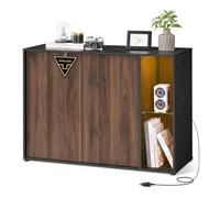 SONGMICS Home Aparador, Montaje Súper Rápido Sin Herramientas Toolless, Mueble de TV con Iluminación y Estante de Cristal, Aparador, Nogal Natural y Negro Ébano BBK372B01