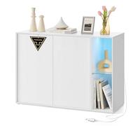 SONGMICS Home Aparador, Montaje Súper Rápido Sin Herramientas Toolless, Mueble de TV con Iluminación y Estante de Cristal, Aparador, Blanco Nieve BBK372W01