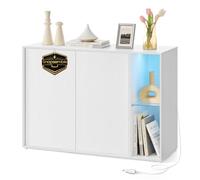 SONGMICS Home Aparador, Montaje Súper Rápido Sin Herramientas Toolless, Mueble de TV con Iluminación y Estante de Cristal, Aparador, Blanco Nieve BBK372W01