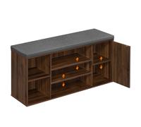 SONGMICS HOME Banco Zapatero, Montaje Ultrarrápido sin Herramientas, Banco con Almacenaje, Compartimentos Abiertos, Estantes Ajustables, Mueble para Zapatos, Nogal Natural y Gris Pizarra /Blanco Nieve