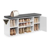 SONGMICS HOME Banco Zapatero, Montaje Súper Rápido Sin Herramientas Toolless, Banco con Almacenaje, Compartimentos Abiertos, Estantes Ajustables, Mueble para Zapatos, Blanco y Gris Pizarra LHS391WE01