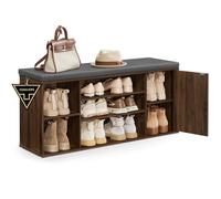 SONGMICS HOME Banco Zapatero, Montaje Súper Rápido Sin Herramientas Toolless, Banco con Almacenaje, Compartimentos Abiertos, Estantes Ajustables, Mueble para Zapatos, Nogal y Gris Pizarra LHS391KE02