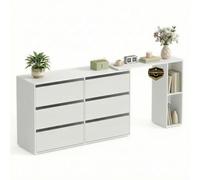 SONGMICS HOME Cómoda de Dormitorio, con 6 Cajones, 153 x 39 x 73,9 cm | Mueble Cajonera, Aparador Auxiliar para Escritorio, Tablero de Partículas, Blanco Nieve, Colección KADIN LTS656W01