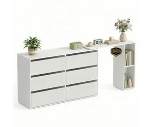 SONGMICS HOME Cómoda de Dormitorio, Mueble Cajonera con 6 Cajones, Tablero de Partículas, 153 x 39 x 73,9 cm, Aparador Auxiliar para Escritorio, Blanco, Colección Kadin LTS656W01