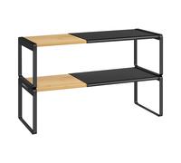 SONGMICS HOME Especiero, Juego de 2, Extensible, Organizador de Cocina, Estante de Cocina, Organizador de Armario, Estante Pequeño, Apilable, Zapatero, Beige Natural y Negro Tinta/Beige Natural y