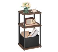 SONGMICS HOME Mesa Auxiliar con Cesta de Tela, 3 Estantes | Mesita de Noche, Mueble Auxiliar Salón, 34 x 30 x 58 cm, Nogal Oscuro y Negro Tinta, Colección BRAYLIN LET286K01
