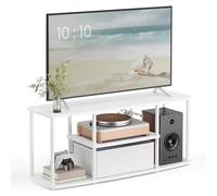 SONGMICS HOME Montaje Superrápido sin Herramientas, Mueble de TV de hasta 50 Pulgadas, Mesa de TV, para Sala de Estar, 110 x 35 x 46 cm, Blanco Nieve y Blanco Mate LTV500W01