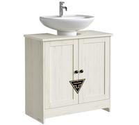 SONGMICS Home Mueble Bajo Lavabo para Baño, Montaje Súper Rápido Sin Herramientas Toolless, Armario con Estante Ajustable, para Lavabos con o sin Pedestal, Blanco Rústico BBC223WJ01