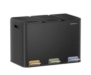 SONGMICS HOME Papelera de Cocina Triple, 3 x 15 L, con Pedales, Acero | Cubo de Basura, Sistema de Separación de Residuos, con Tapas y Cubos Interiores, Negro Tinta, Colección POPNEX LTB740B02