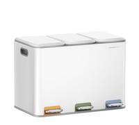 SONGMICS HOME Papelera de Cocina Triple, Cubo de Basura de 3 x 15 L con Pedales Codificados por Colores, Sistema de Separación de Residuos, con Tapas y Cubos Interiores, Acero, Blanco Nube