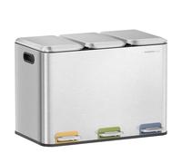 SONGMICS HOME Papelera de Cocina Triple, Cubo de Basura de 3 x 15 L con Pedales Codificados por Colores, Sistema de Separación de Residuos, con Tapas y Cubos Interiores, Acero, Plata Metálico