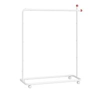 SONGMICS HOME Perchero, Perchero Metálico con Ruedas, 1 Barra para Colgar/2 Barras para Colgar, Bolsillos Laterales, Estante, Ganchos para Cerillas, Negro Tinta/Blanco Mate Matte white