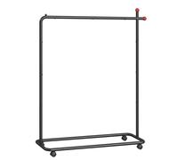 SONGMICS HOME Perchero, Perchero Metálico con Ruedas, 1 Barra para Colgar/2 Barras para Colgar, Bolsillos Laterales, Estante, Ganchos para Cerillas, Negro Tinta/Blanco Mate