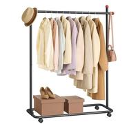 SONGMICS HOME Perchero, Perchero Metálico con Ruedas, 1 Barra para Colgar, Ganchos para Cerillas, Negro Tinta HSR170B01