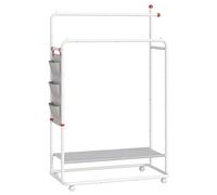 SONGMICS HOME Perchero, Perchero Metálico con Ruedas, 2 Barras para Colgar, Bolsillos Laterales, Estante, Ganchos para Cerillas, Negro Tinta/Blanco Mate Matte white