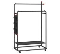 SONGMICS HOME Perchero, Perchero Metálico con Ruedas, 2 Barras para Colgar, Bolsillos Laterales, Estante, Ganchos para Cerillas, Negro Tinta/Blanco Mate Black ink