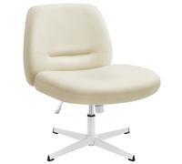 SONGMICS HOME Silla de Oficina, Estilo Contemporáneo con Base en Cruz, Asiento Ancho y Cómodo, Altura Ajustable, Silla Giratoria, Tela de Lino de Algodón, Gris Paloma /Rosa Jalea/Blanco Crema